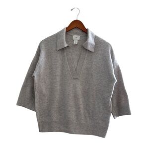 H&M Women's Cream Sweater Size Small V-neck and 3/4Sleeves Polyester Wool Blend